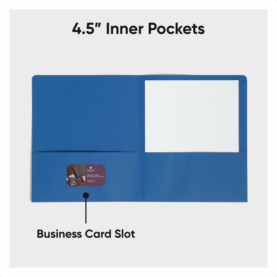 Image of Smead Two-Pocket Folder, Textured Paper, 100-Sheet Capacity, 11 X 8.5, Dark Blue, 25/box