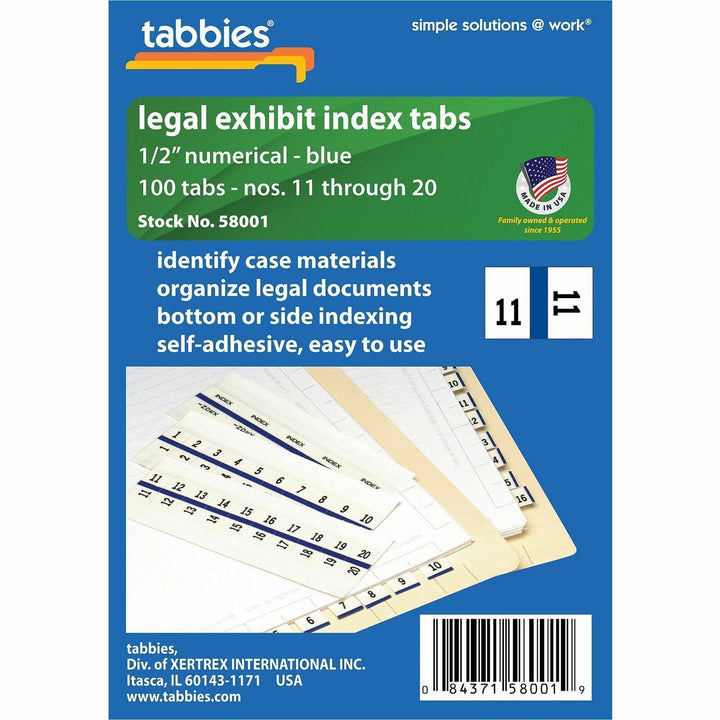 Image of Tabbies® Legal Index Tabs, 11-20, 100/PK, Blue Edge