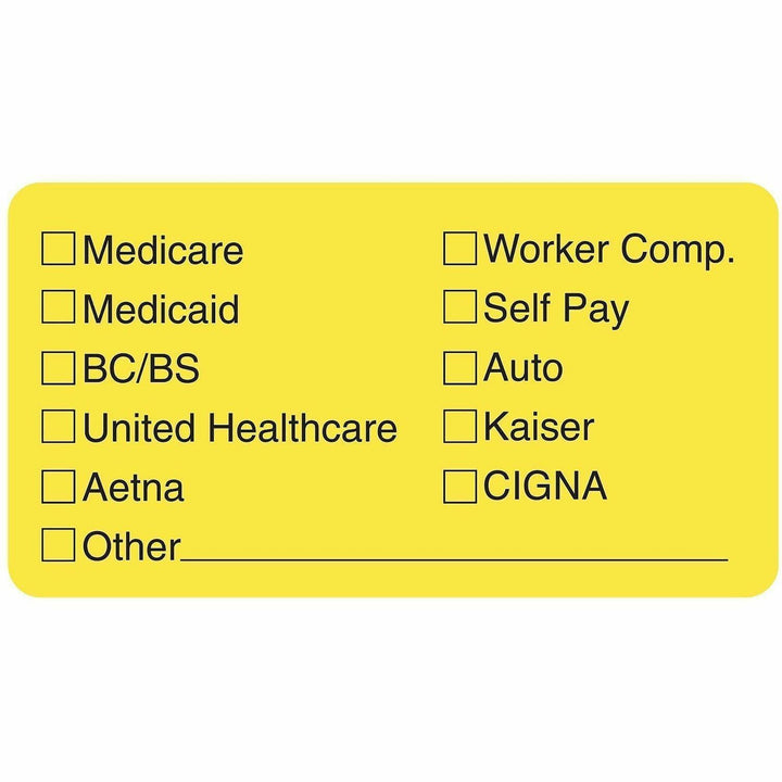 Image of Tabbies® Insurance Labels, f/ Medical Office,3-1/4"x1-3/4",250/RL,YW