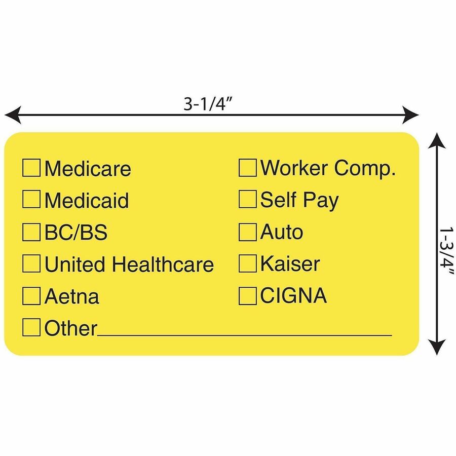 Image of Tabbies® Insurance Labels, f/ Medical Office,3-1/4"x1-3/4",250/RL,YW