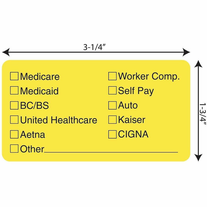 Image of Tabbies® Insurance Labels, f/ Medical Office,3-1/4"x1-3/4",250/RL,YW