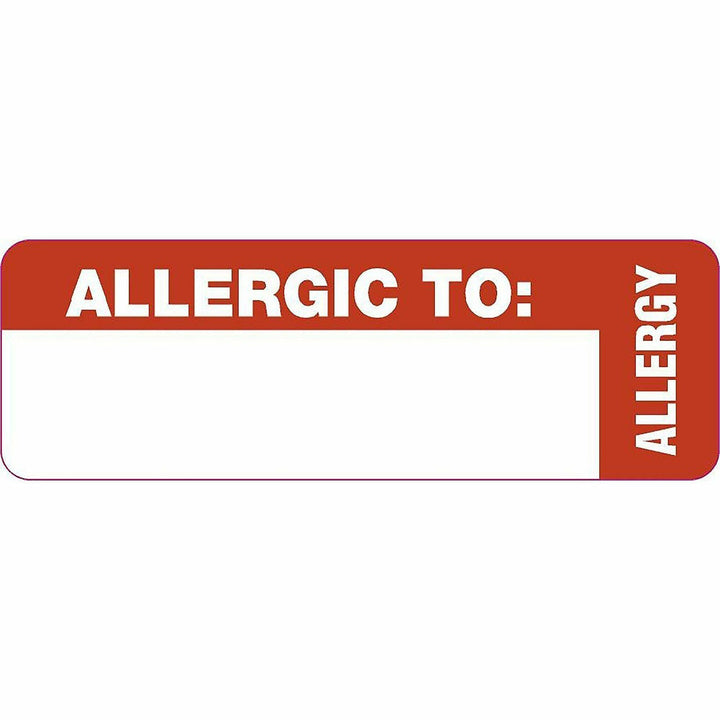 Image of Tabbies® Medical Labels, Allergic To, 1 X 3, White, 500/roll