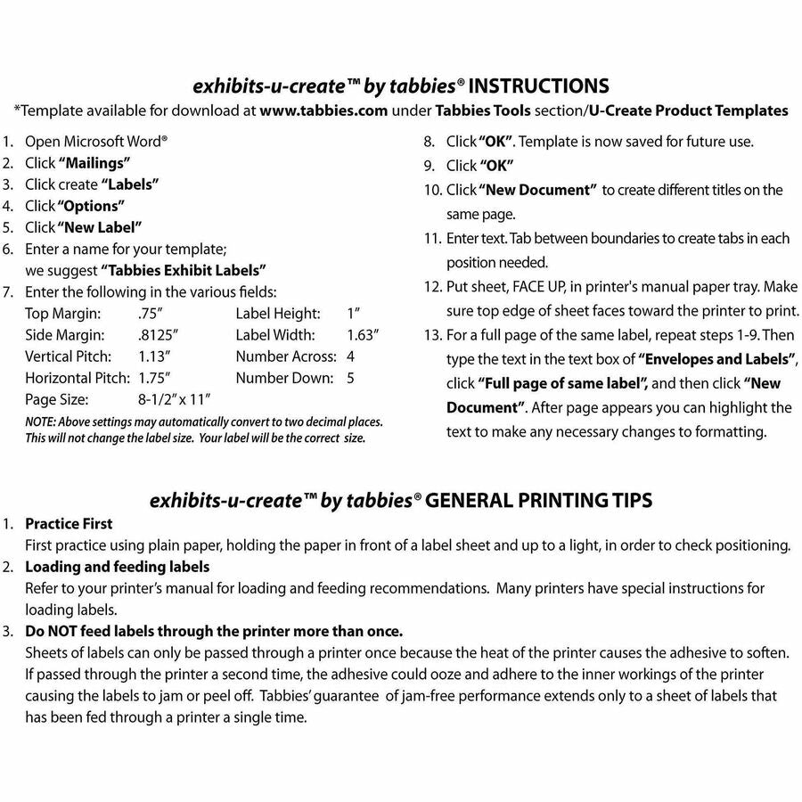 Image of Tabbies® Custom Labels, 1-5/8"x1", 240/ Sheet, 240/PK, White