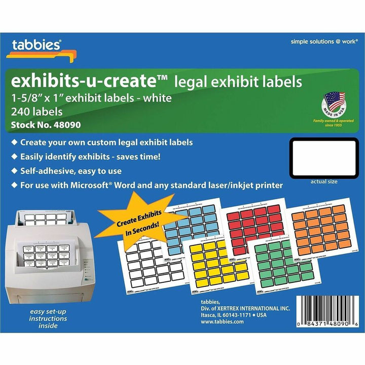 Image of Tabbies® Custom Labels, 1-5/8"x1", 240/ Sheet, 240/PK, White