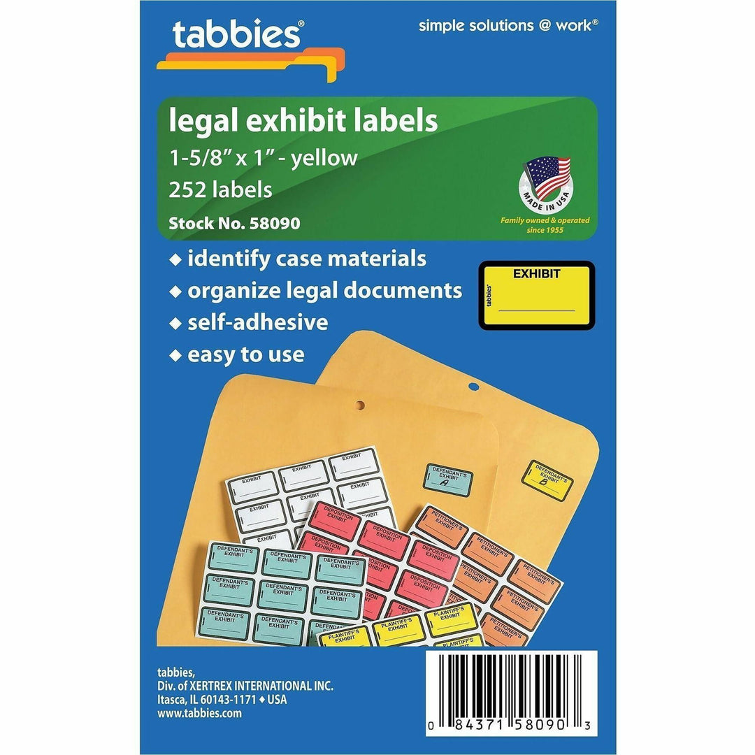 Image of Tabbies® Legal Exhibit Labels, "Exhibit",1-5/8"x1",252/PK,Yellow