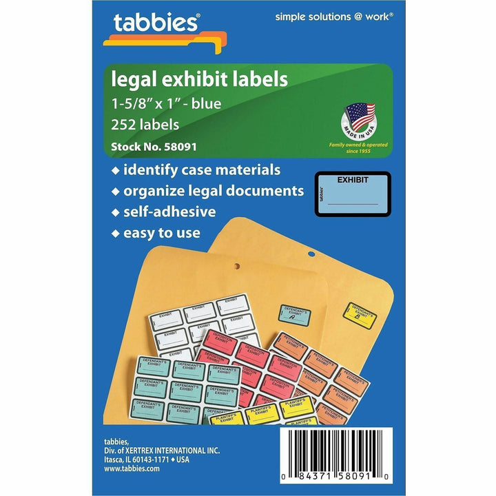 Image of Tabbies® Legal Exhibit Labels, "Exhibit",1-5/8"x1",252/PK, Blue