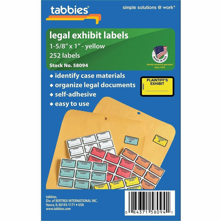 Image of Tabbies® Legal Exhibit Labels, "Plaintiff's", 1-5/8"x1",252/PK,Yellow