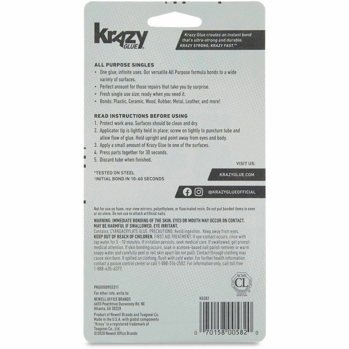Image of Krazy Glue KG58248SN Single-Use Tubes, White, 4 / Pack