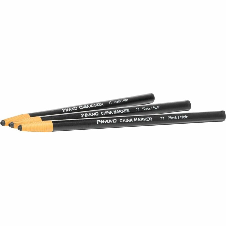 Image of Dixon Industrial 00077 Phano Nontoxic China Markers, Black Lead, Black Barrel, 12 / Dozen