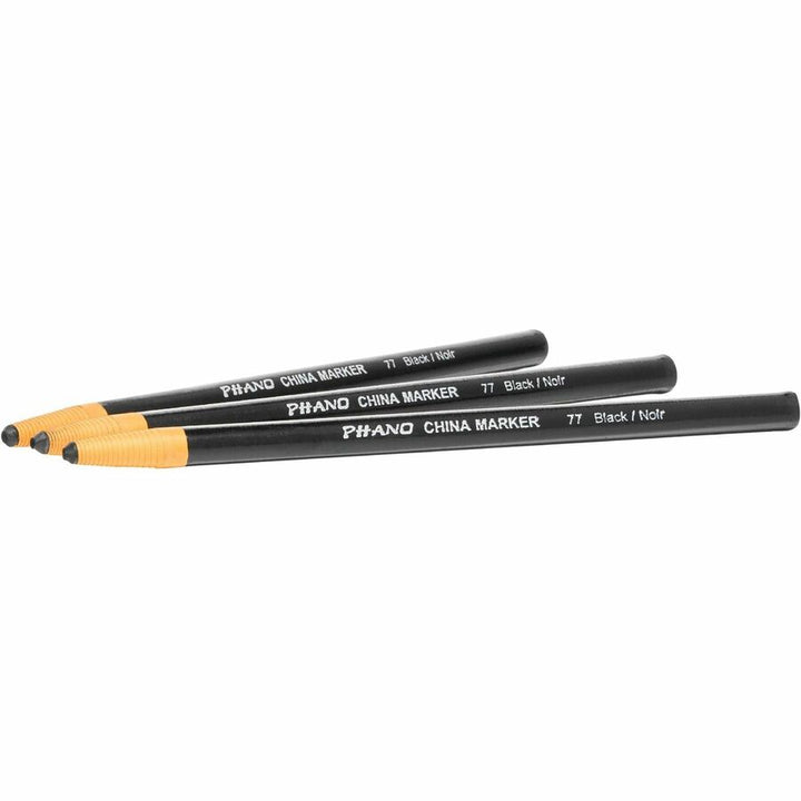 Image of Dixon Industrial 00077 Phano Nontoxic China Markers, Black Lead, Black Barrel, 12 / Dozen