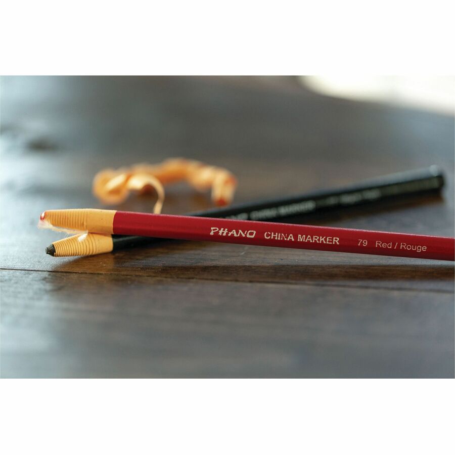 Image of Dixon Industrial 00077 Phano Nontoxic China Markers, Black Lead, Black Barrel, 12 / Dozen