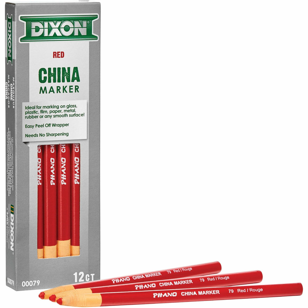 Image of Dixon Industrial 00079 Phano Nontoxic China Markers, Red Lead, Red Barrel, 12 / Dozen