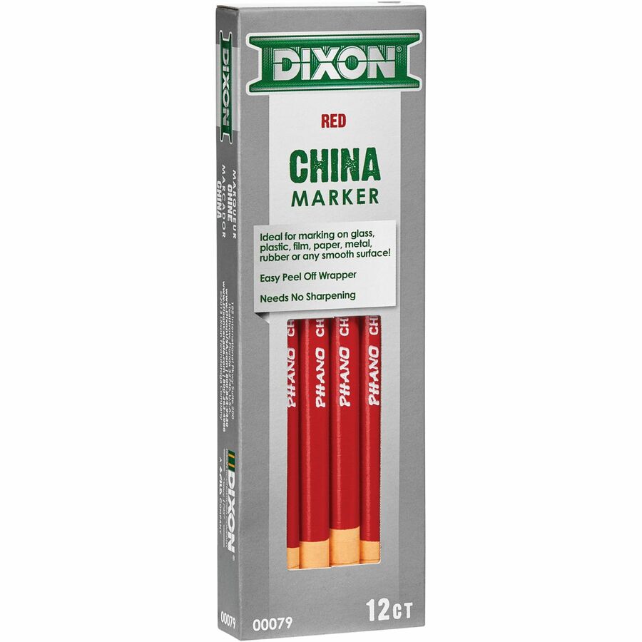 Image of Dixon Industrial 00079 Phano Nontoxic China Markers, Red Lead, Red Barrel, 12 / Dozen