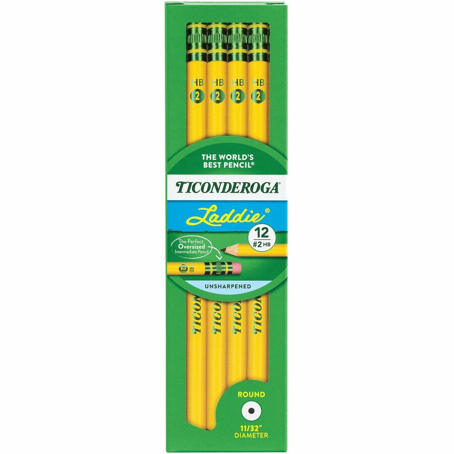Image of Ticonderoga 13304 Laddie No. 2 Pencils with Erasers, #2, Yellow Barrel, 1 Dozen