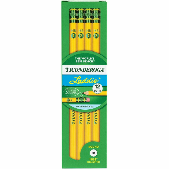 Image of Ticonderoga 13304 Laddie No. 2 Pencils with Erasers, #2, Yellow Barrel, 1 Dozen