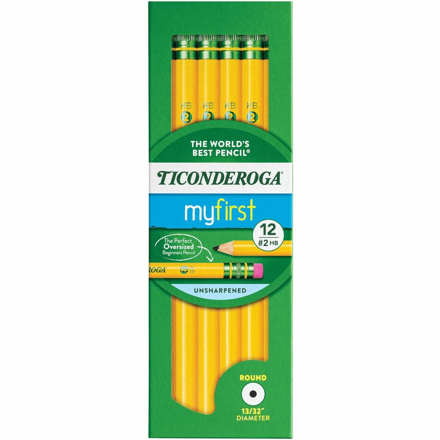 Image of Ticonderoga My First 13308 Beginner No. 2 Pencils with Erasers, #2, Yellow Barrel, 1 Dozen