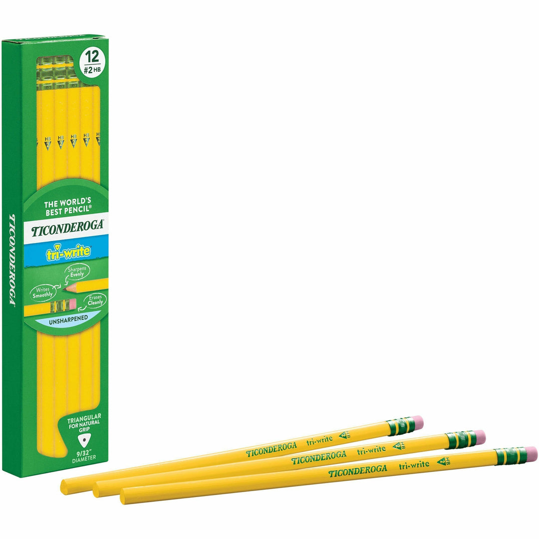 Image of Ticonderoga® Tri-Write Triangular Pencil, Hb (#2), Black Lead, Yellow Barrel, Dozen