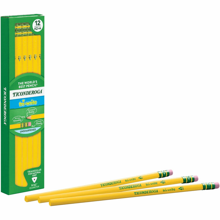 Image of Ticonderoga® Tri-Write Triangular Pencil, Hb (#2), Black Lead, Yellow Barrel, Dozen