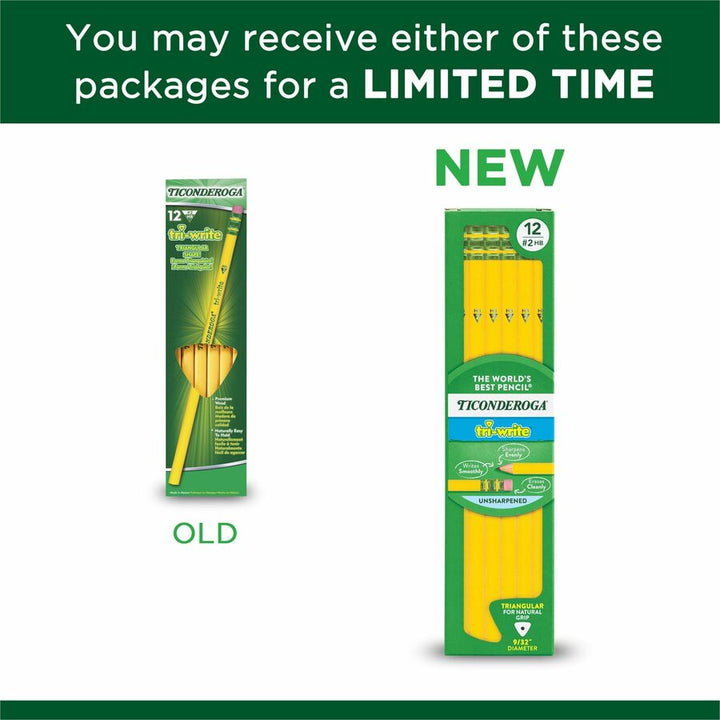 Image of Ticonderoga® Tri-Write Triangular Pencil, Hb (#2), Black Lead, Yellow Barrel, Dozen