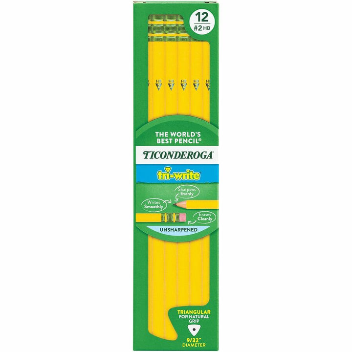Image of Ticonderoga® Tri-Write Triangular Pencil, Hb (#2), Black Lead, Yellow Barrel, Dozen