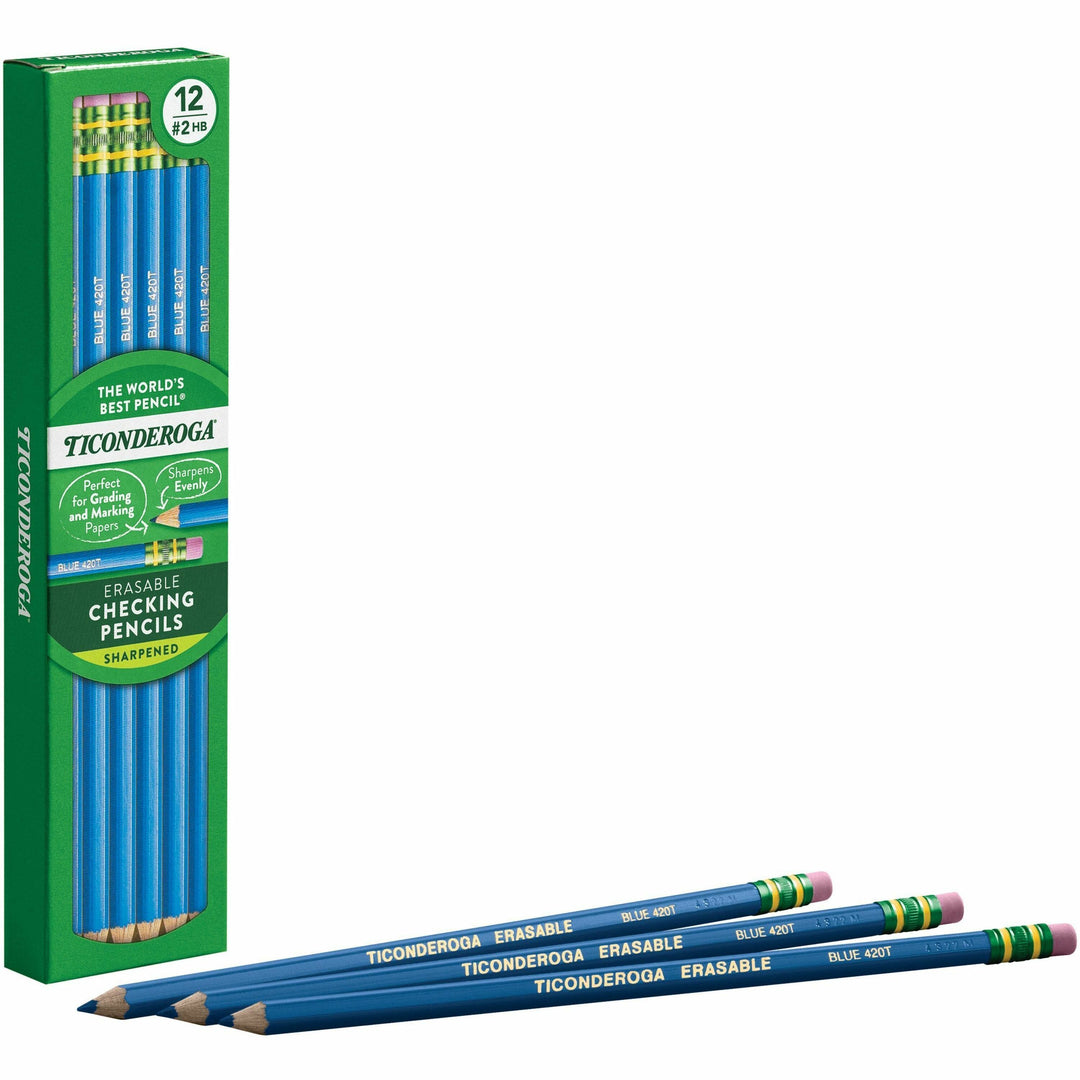 Image of Ticonderoga 14209 Pre-Sharpened Erasable Checking Pencils, Blue Lead, HB, 12 / Dozen