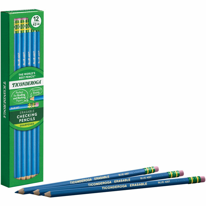 Image of Ticonderoga 14209 Pre-Sharpened Erasable Checking Pencils, Blue Lead, HB, 12 / Dozen