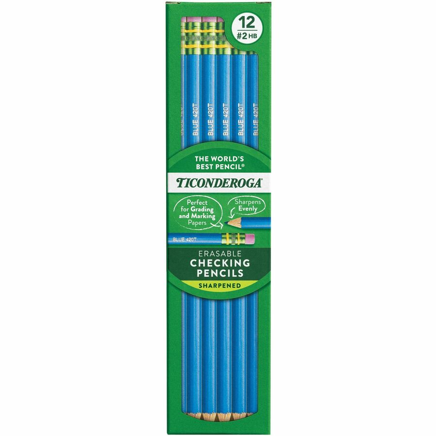 Image of Ticonderoga 14209 Pre-Sharpened Erasable Checking Pencils, Blue Lead, HB, 12 / Dozen