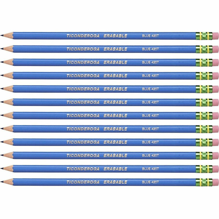 Image of Ticonderoga 14209 Pre-Sharpened Erasable Checking Pencils, Blue Lead, HB, 12 / Dozen