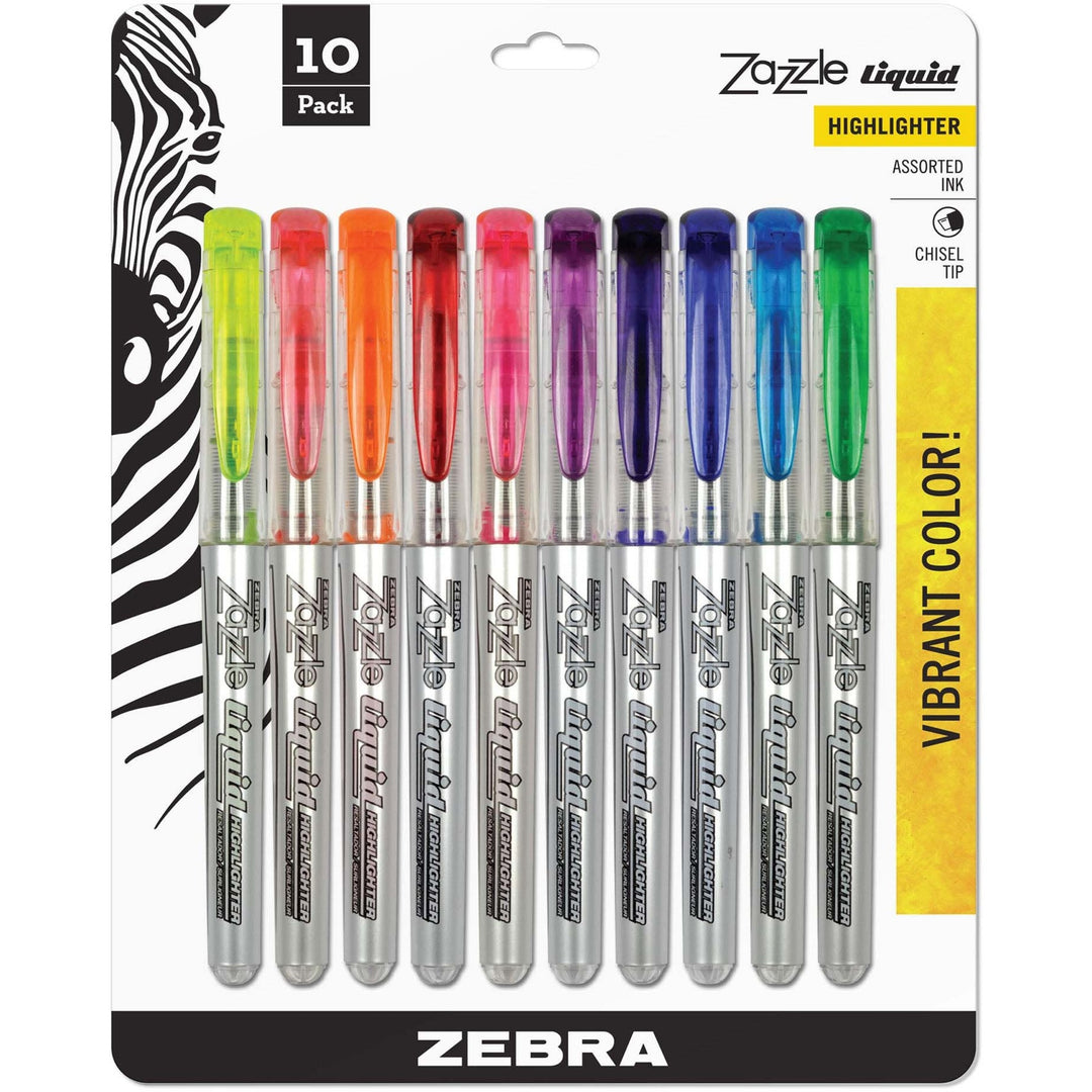 Image of Zebra Pen 71111 Zazzle 10-color Fluorescent Highlighters Set, Assorted Ink, Water Based, Clear Barrel, 10 / Pack