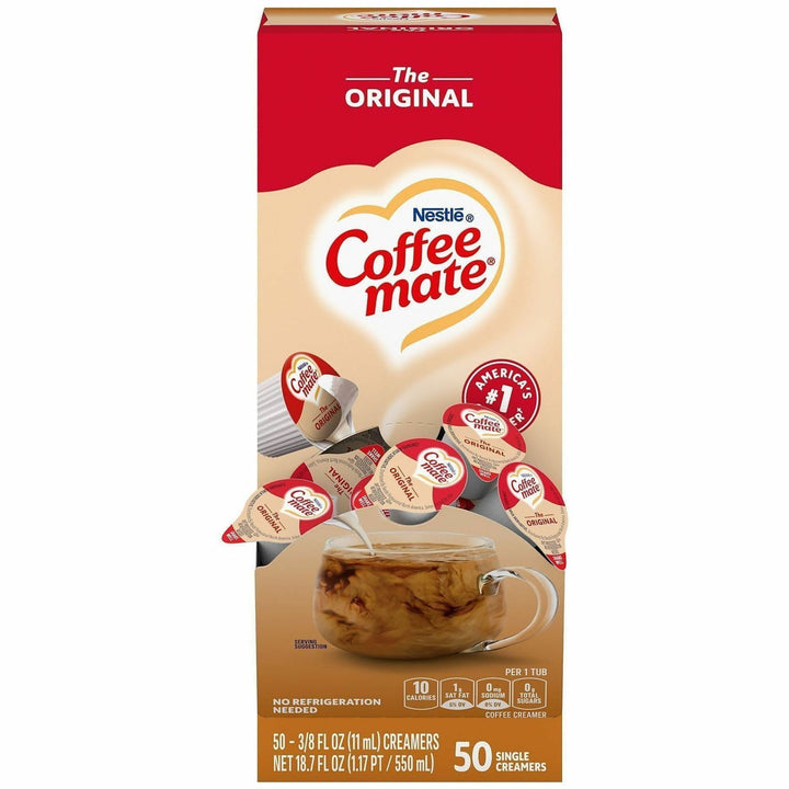Image of Coffee mate 35110 Original Nondairy Liquid Creamer Singles, Original Flavor, 0.38 fl oz (11 mL), 50 Serving, 50 / Box