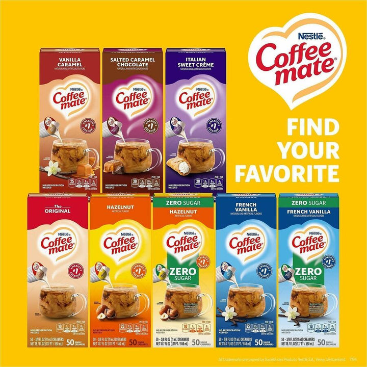 Image of Coffee mate 35180 Hazelnut Nondairy Liquid Creamer Singles, Artificial Hazelnut Flavor, 0.38 fl oz (11 mL), 50 Serving, 50 / Box