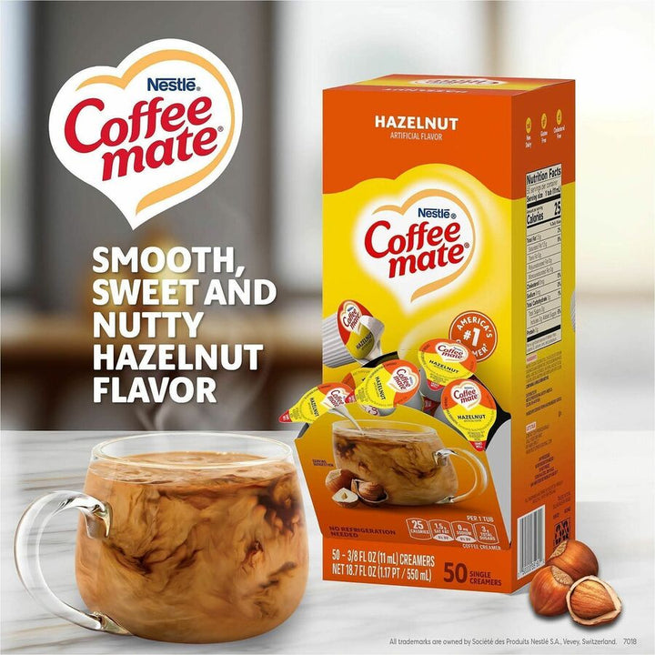 Image of Coffee mate 35180 Hazelnut Nondairy Liquid Creamer Singles, Artificial Hazelnut Flavor, 0.38 fl oz (11 mL), 50 Serving, 50 / Box