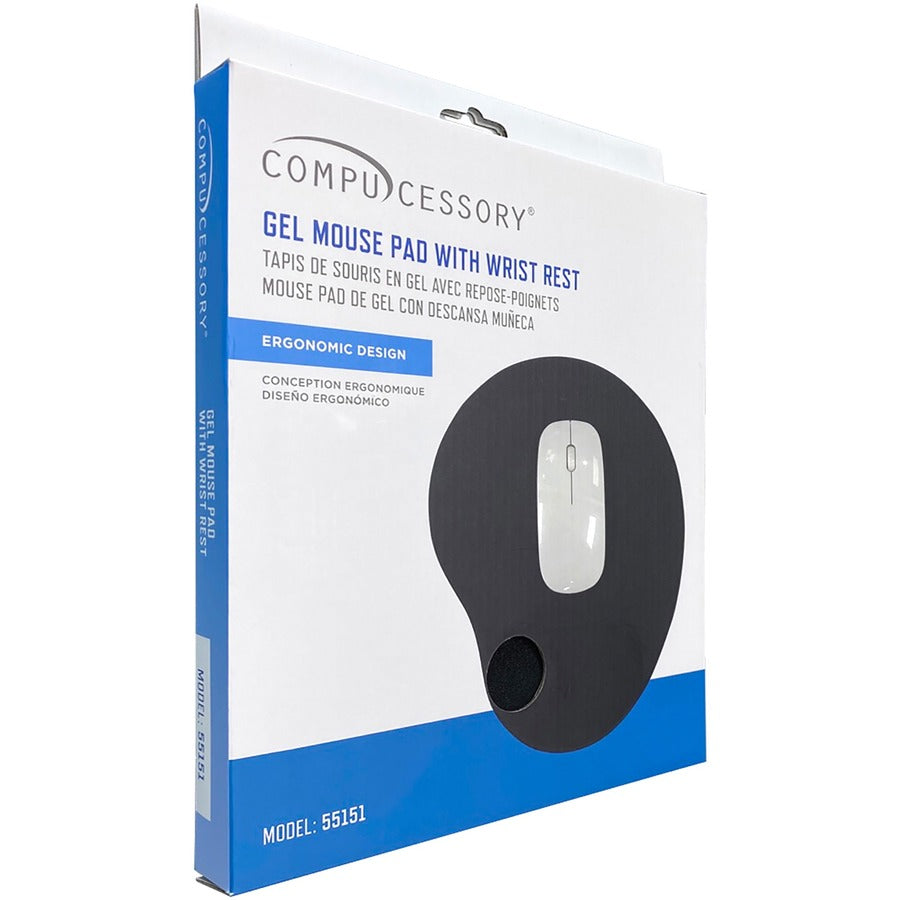 Image of Compucessory Gel Mouse Pad, Wrist Rest, 9"x10"x1", Black