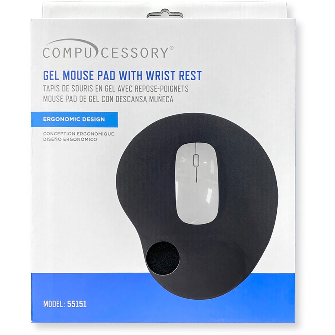 Image of Compucessory Gel Mouse Pad, Wrist Rest, 9"x10"x1", Black