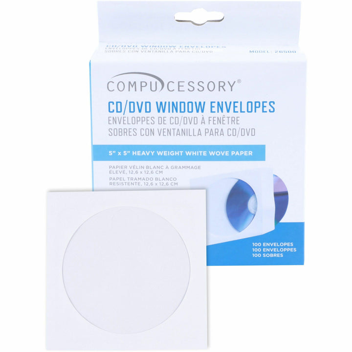 Image of Compucessory CD/DVD Window Envelopes, 5"x5", 100/BX, White