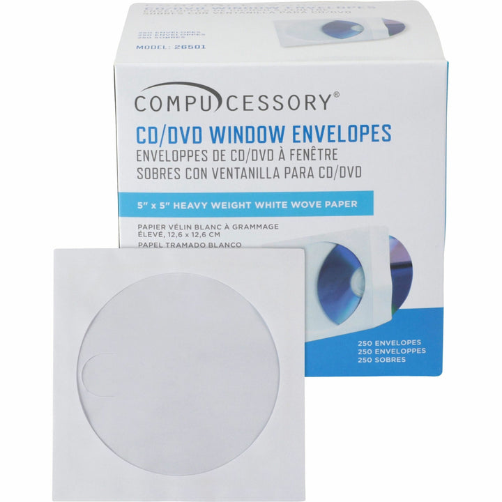 Image of Compucessory CD/DVD Window Envelopes, 5"x5", 250/BX, White