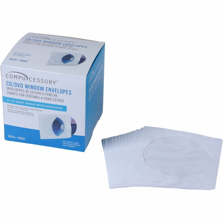 Image of Compucessory CD/DVD Window Envelopes, 5"x5", 250/BX, White