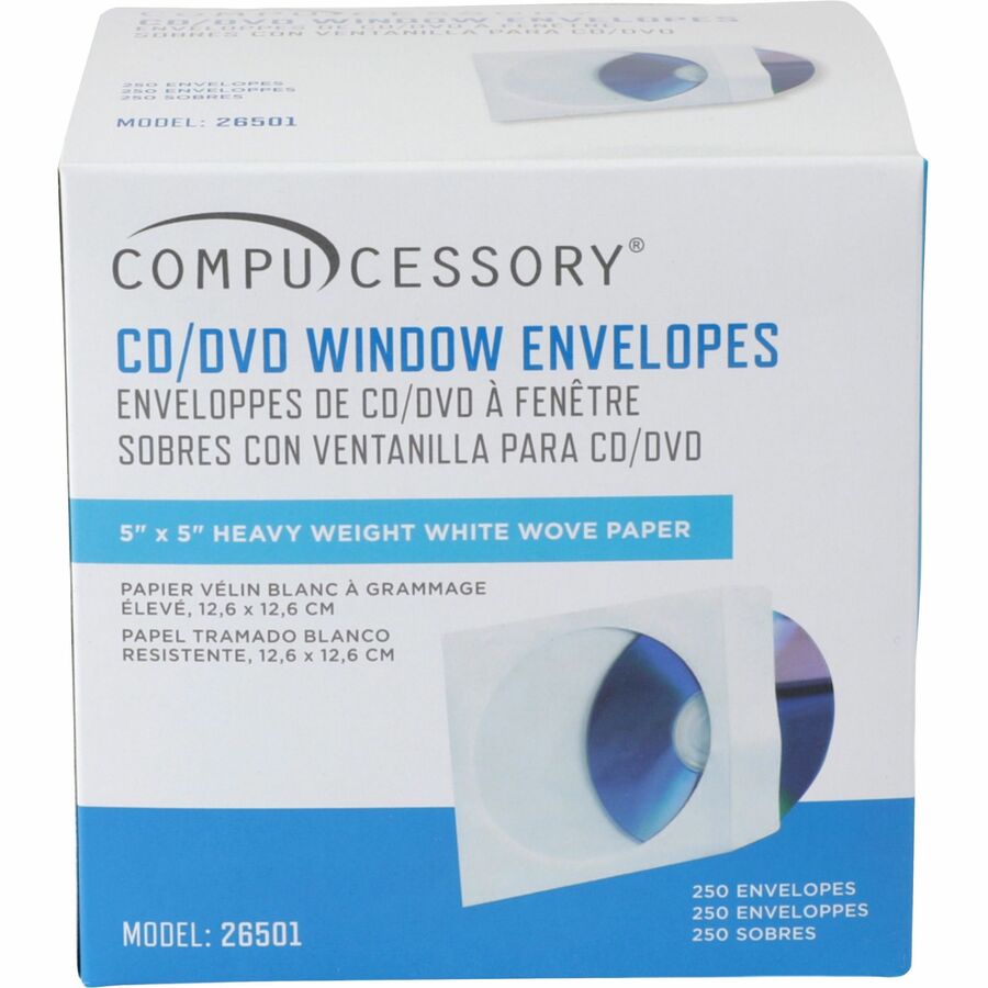 Image of Compucessory CD/DVD Window Envelopes, 5"x5", 250/BX, White