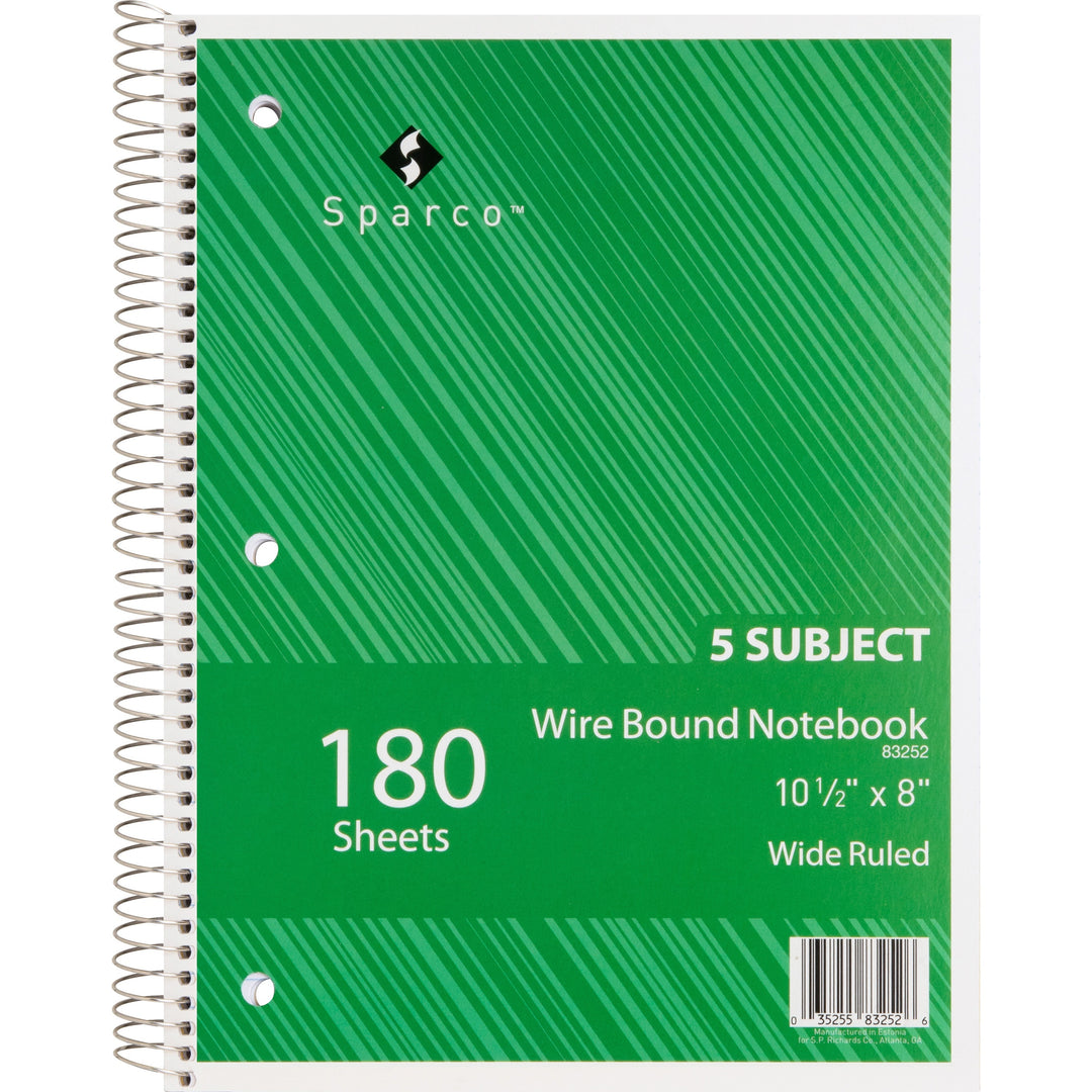 Image of Sparco Notebooks,5 Subject,3HP,10-1/2"x8",Wide Ruled,180 Sht,AST