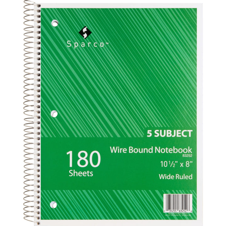 Image of Sparco Notebooks,5 Subject,3HP,10-1/2"x8",Wide Ruled,180 Sht,AST