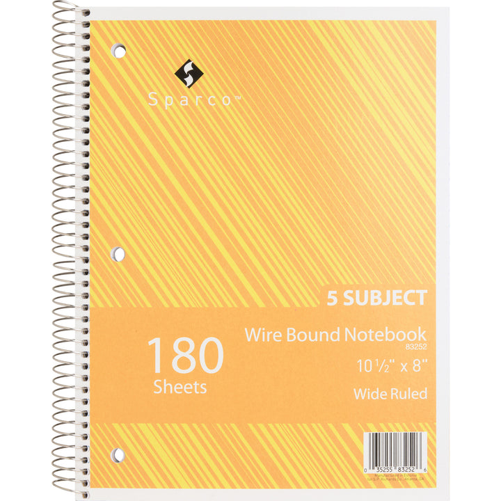 Image of Sparco Notebooks,5 Subject,3HP,10-1/2"x8",Wide Ruled,180 Sht,AST