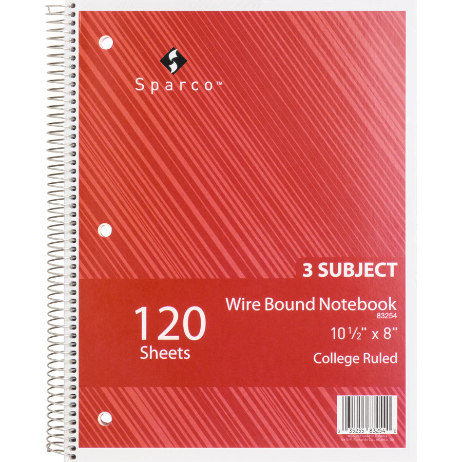 Image of Sparco Notebook,3 Subject,10-1/2"x8",College Ruled,120 Sht,AST