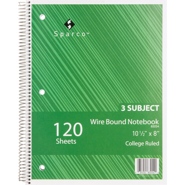 Image of Sparco Notebook,3 Subject,10-1/2"x8",College Ruled,120 Sht,AST