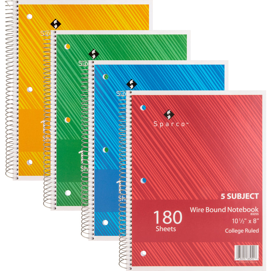 Image of Sparco Notebook,5 Subject,10-1/2"x8",College Ruled,180 Sht,AST