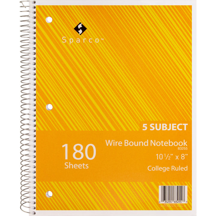 Image of Sparco Notebook,5 Subject,10-1/2"x8",College Ruled,180 Sht,AST