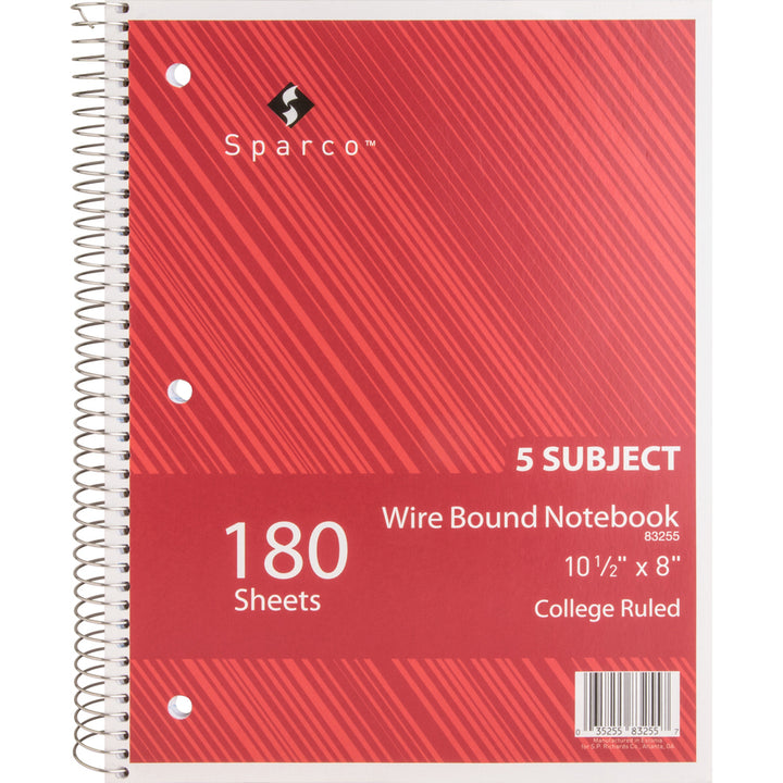 Image of Sparco Notebook,5 Subject,10-1/2"x8",College Ruled,180 Sht,AST