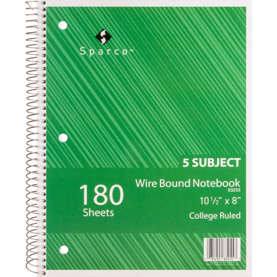 Image of Sparco Notebook,5 Subject,10-1/2"x8",College Ruled,180 Sht,AST