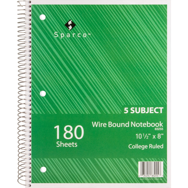 Image of Sparco Notebook,5 Subject,10-1/2"x8",College Ruled,180 Sht,AST