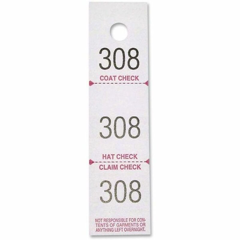 Image of Sparco Coat Check Tickets, 3-Part, 500/PK, White
