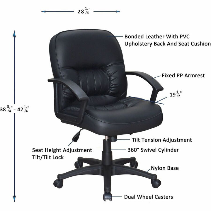 Image of Lorell Managerial Mid-Back Chair,25-3/4"x29"x38-1/2"-42",Black Lthr